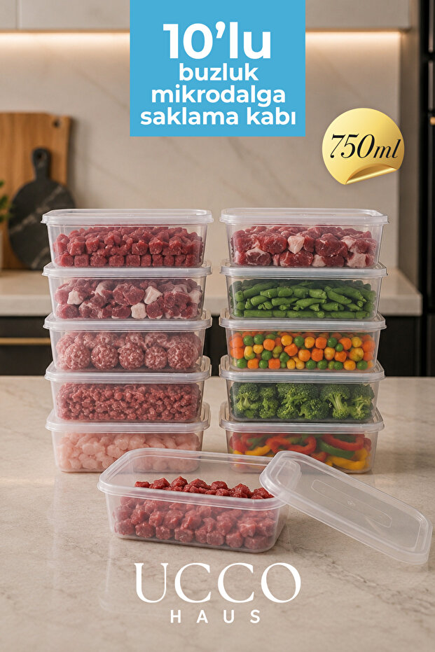 مجموعة حاويات تخزين سعة 750 مل، 10 قطع - منظم بلاستيكي للفريزر، وحفظ الطعام، وتحضير الوجبات، وتنظيم الثلاجة في المطبخ