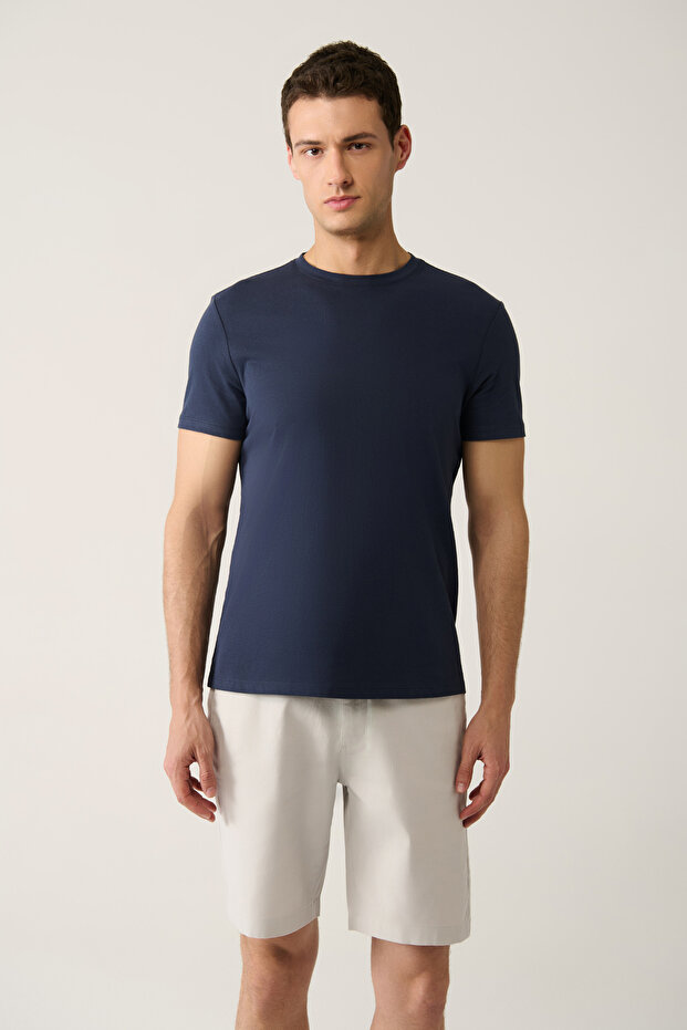 Erkek Lacivert Basic Pamuklu T-shirt E001000 - 1