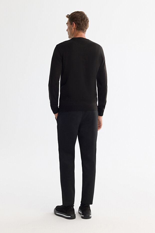Erkek Siyah Bisiklet Yaka Dokulu Regular Fit Triko Kazak E005107 - 4