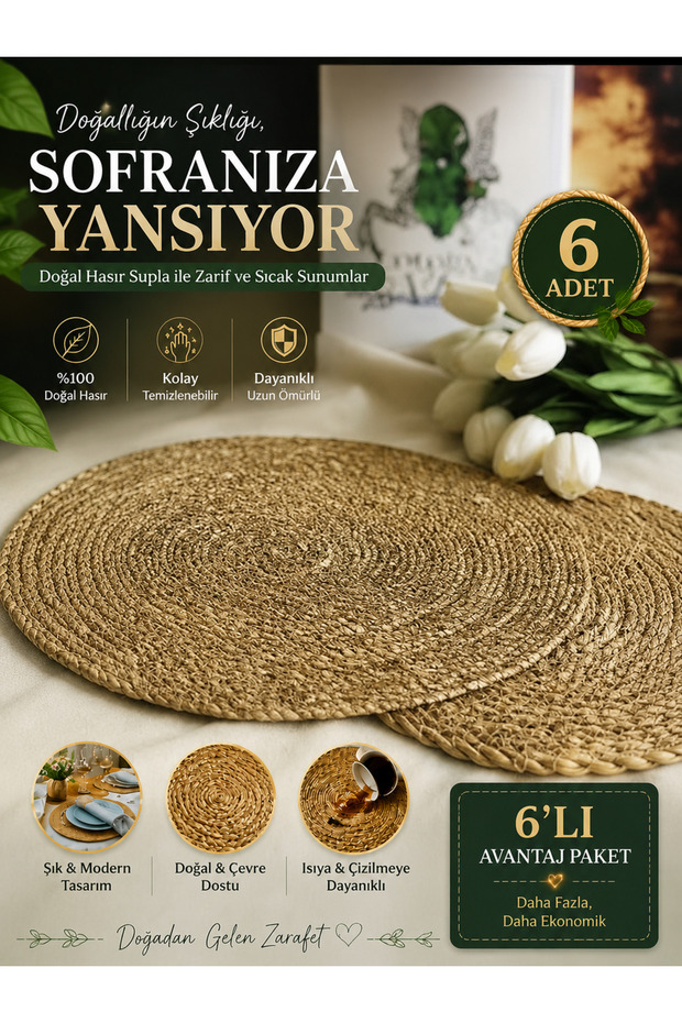6-Piece Wicker Plate Knitting - American Serving Bamboo Tableware Pot Mat Fireproof