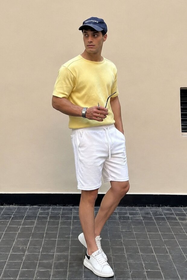 White Basic Men's Shorts E6566 - 1