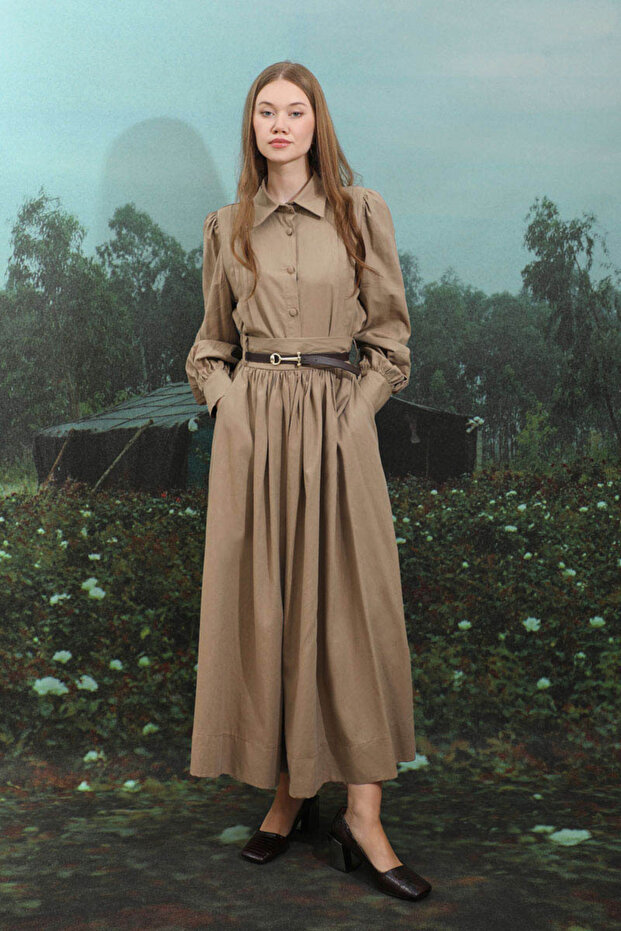 Camel Shirt and Skirt Set