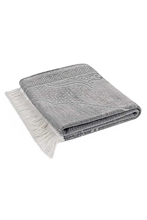 Gray Solid Color Embossed Special Woven Prayer Mat - 5