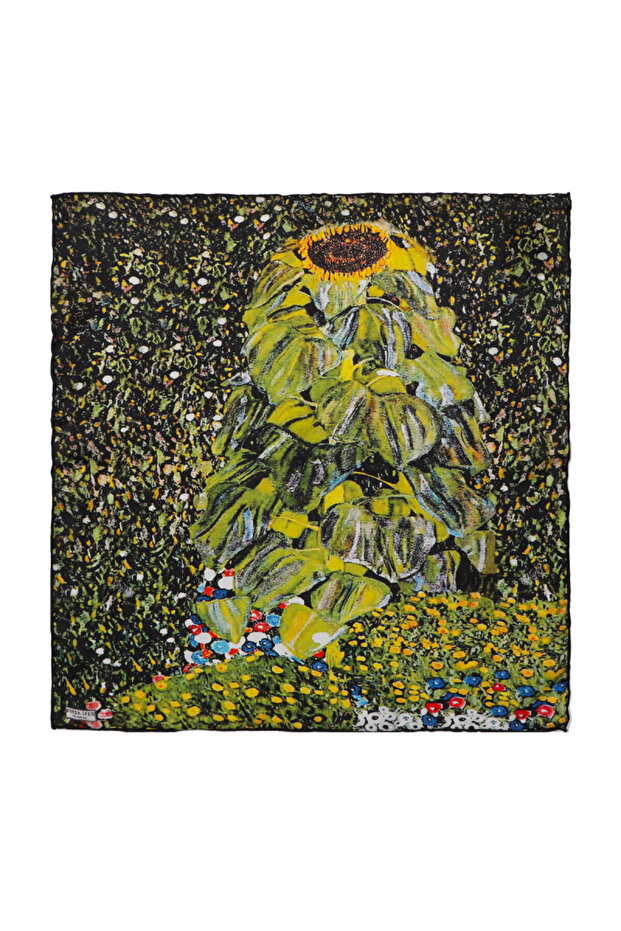 Green Sunflower Pattern Silk Handkerchief