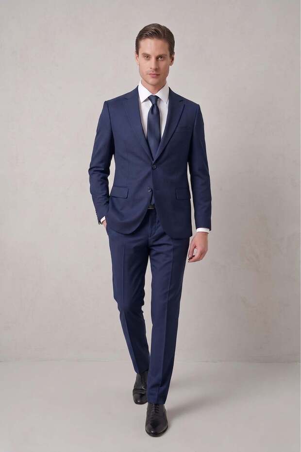 بدلة Slim Fit كلاسيكية ذات ياقة أحادية كلاسيكية باللون الأزرق الداكن Tk 2021