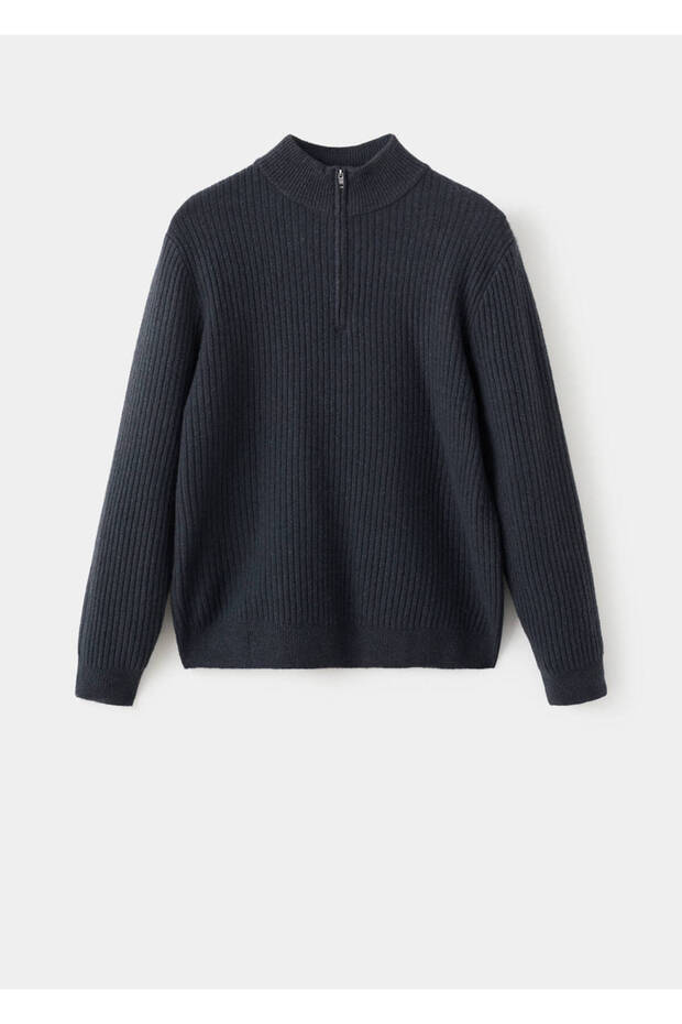 Gerippter Pullover mit Reißverschlusskragen - 3