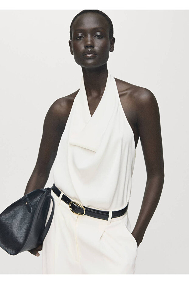 Satin blouse with drape collar