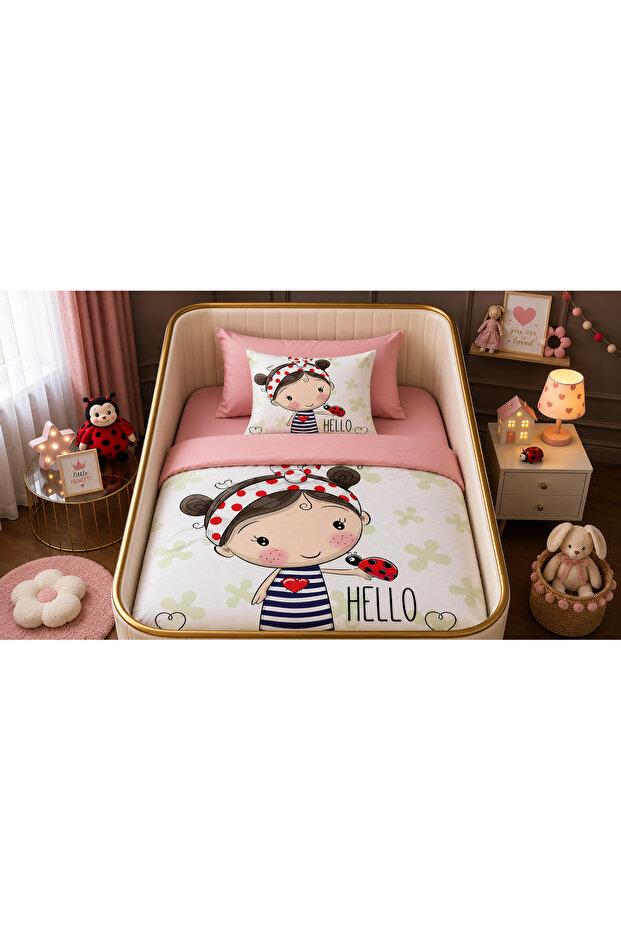 Cute Girl and Ladybug Single Digital Baby Bedding Set