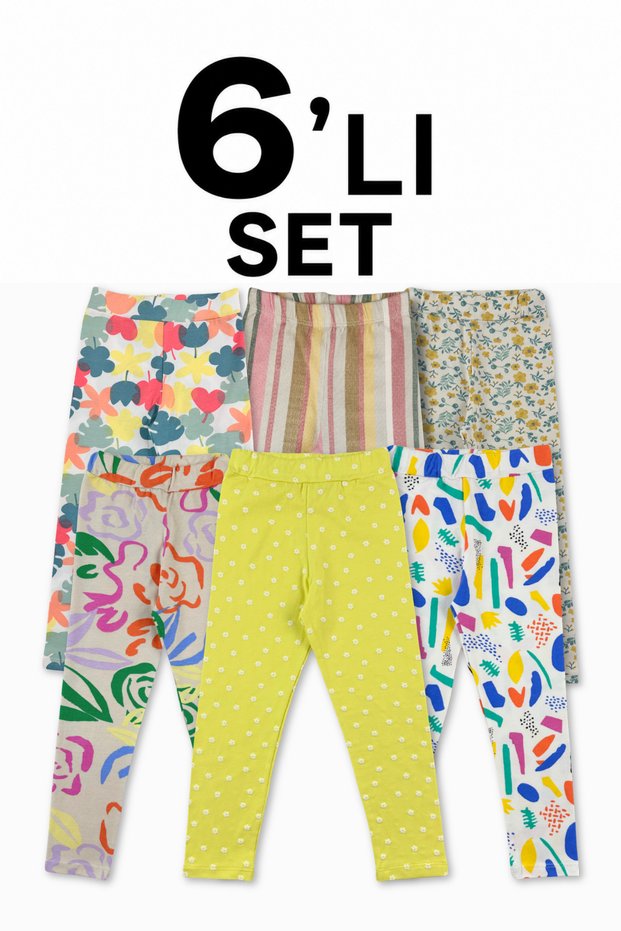 Children's Tights Set - Set of 6, Patterned Seasonal Lycra Cotton Girls' Tights Set (Set-1)