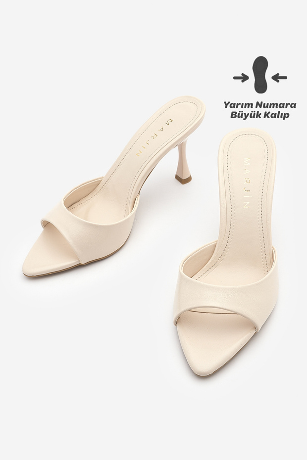 Women's Pointed Toe Strappy Thin Classic Heeled Slippers Nerlo Ecru