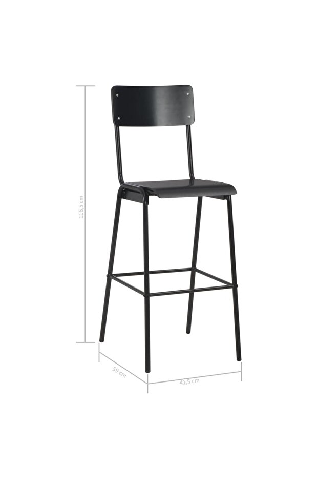 Scaune de bar, 2 buc., negru, placaj solid, oțel - 8
