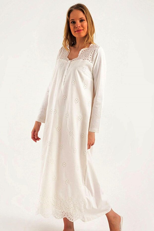 Women's Ecru Postpartum Cotton Modest Nightgown 38110