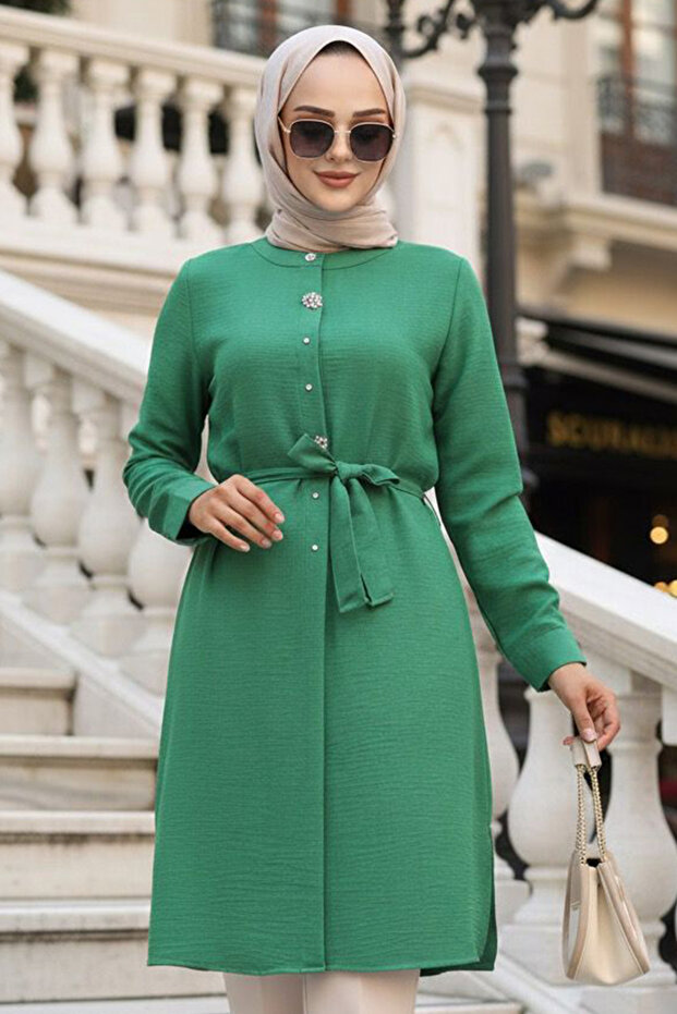 Buttoned Green Hijab Tunic 658Y