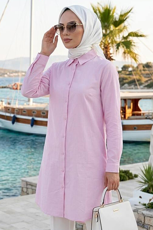 Buttoned Pink Hijab Tunic 11751P