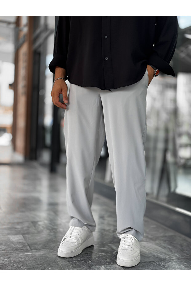 بنطلون فضفاض من قماش جوفري رمادي اللون JJ-247