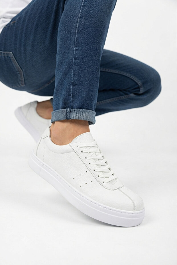 Zrc163 high quality lace-up thick sole men's white sneaker