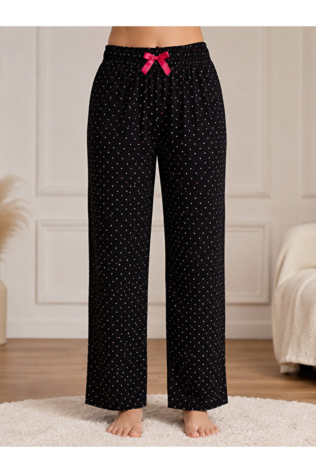 Large Size Pajama Bottoms Modal Fabric Modern Quality Aesthetic Polka Dot Black