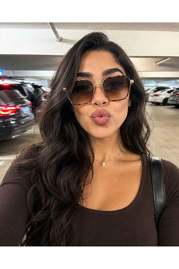 Ecş Unisex Ultra Light Uv400 Leopard Gold Framed Smoked Yellow Glass Sunglasses