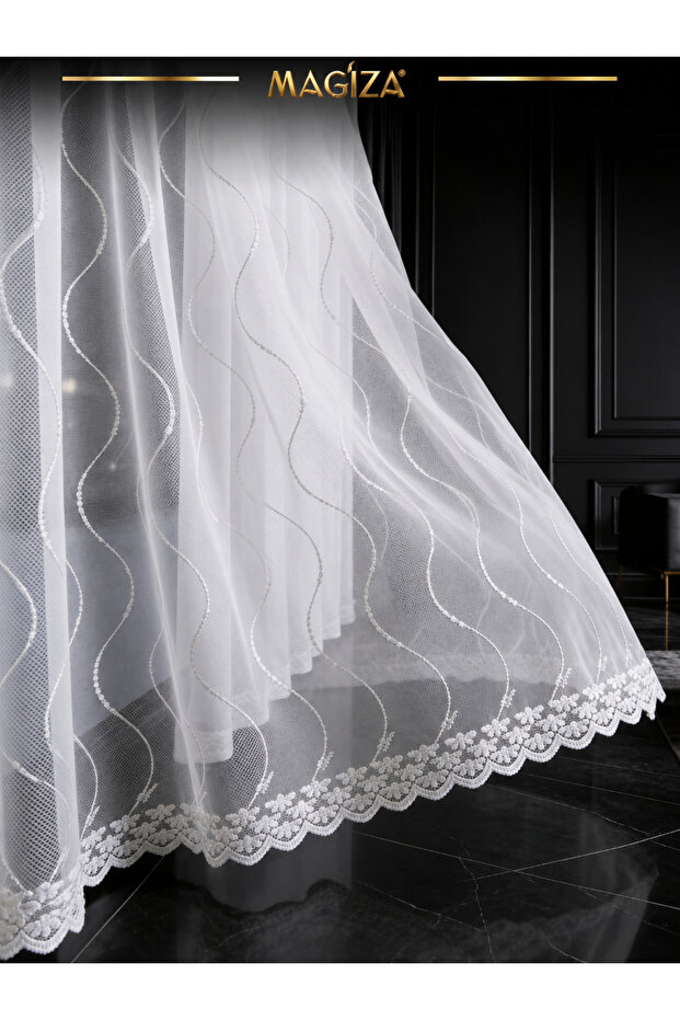 Tulle Curtain Patterned Iron-On Non-Iron 1E 2-Layer Sparse Pleated Suitable for Living Room, Kitchen, Balcony and Children's Room