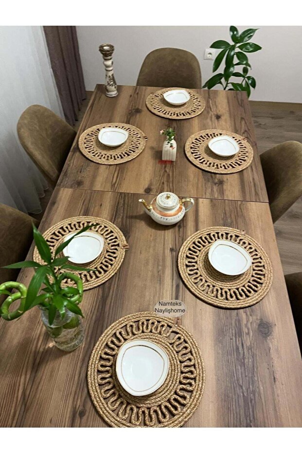 6 Pieces 33x33 Jute, Ameriken Serving, Tablecloth, Supla Gift, with Dowerpot Gritirikot