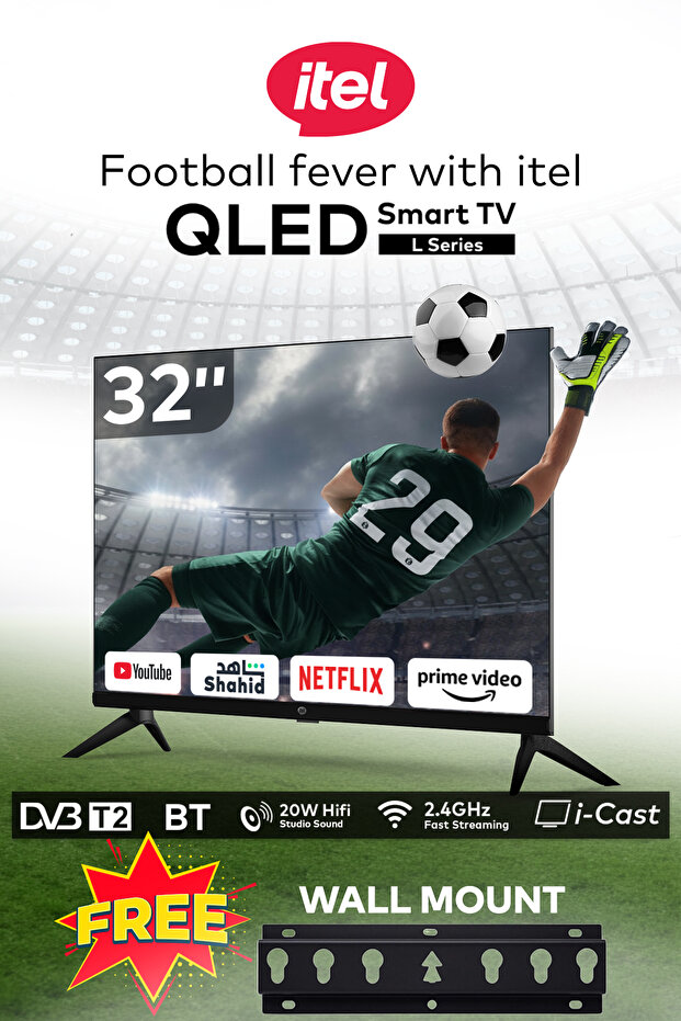 تلفزيون ذكي أندرويد QLED بدقة FHD مقاس 32 بوصة طراز 2025 + حامل جداري + كابل HDMI من Riversong بطول 3 أمتار - عالي السرعة بدقة 4K