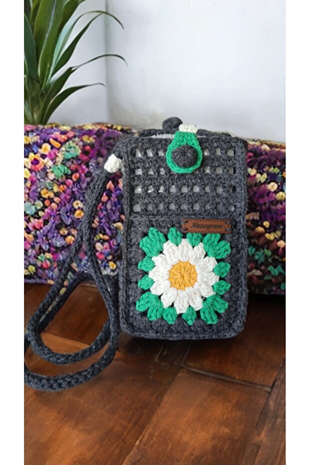 Knitted Phone Bag, with Strap, Natural, Stylish Design