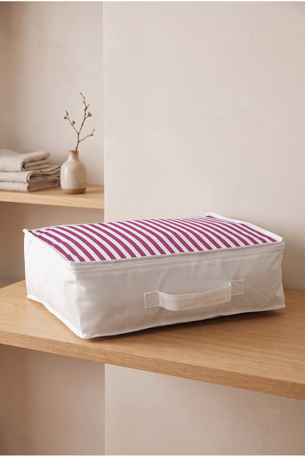 53X44X20Cm under Bed and Closet Organizer - Storage Pink Striped Duvet and Pillow Organizer