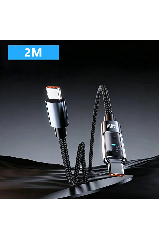 كابل بيانات نايلون USB-C PD فائق السرعة للشحن بقوة 240 واط من NNBILI بطول 2 متر لهاتف آيفون 17 مع شاشة LED، من USB-C إلى