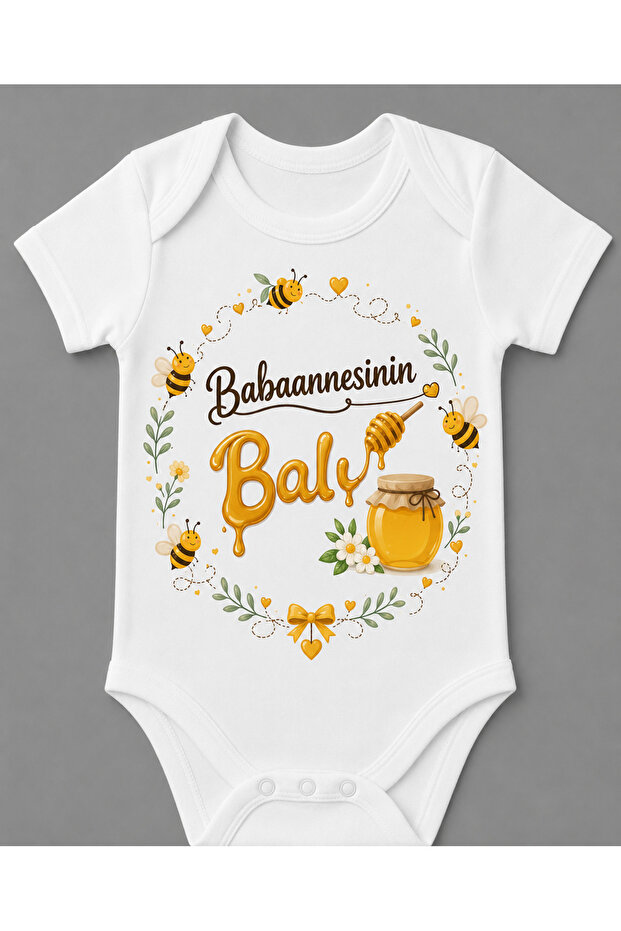 Grandmother's Honey Printed Baby Bodysuit with Snap Fasteners and Short Sleeves