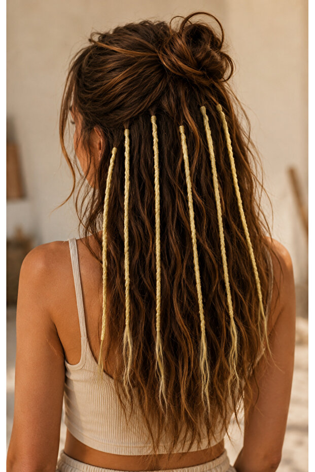 8-Pack Yellow Color Removable Rasta Hair 45-55 cm