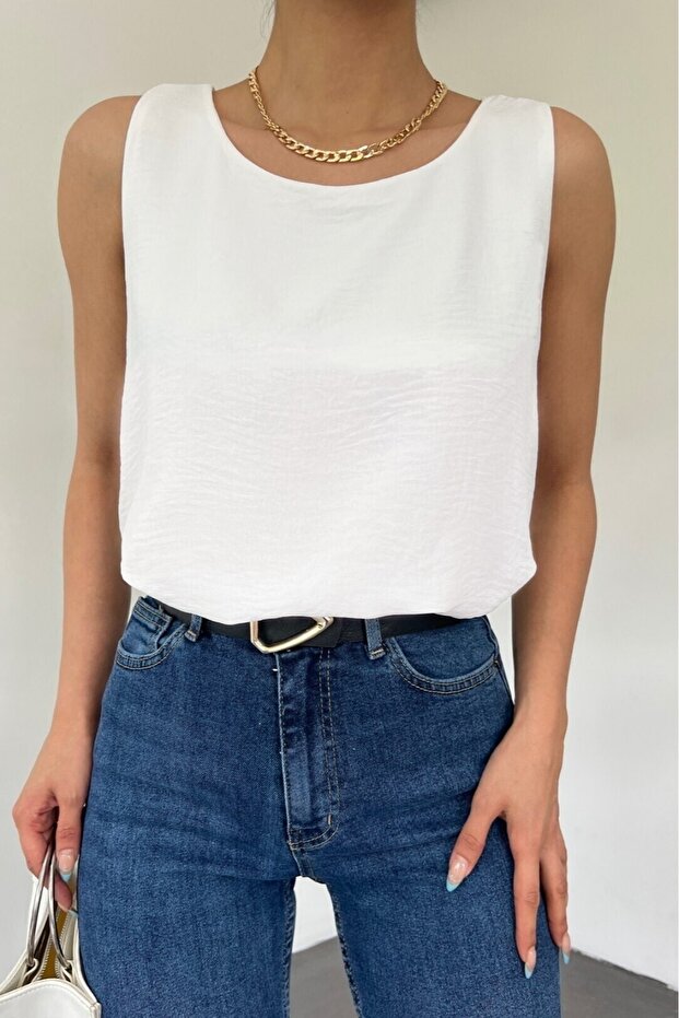 White Ayrobin Zero Sleeve Blouse