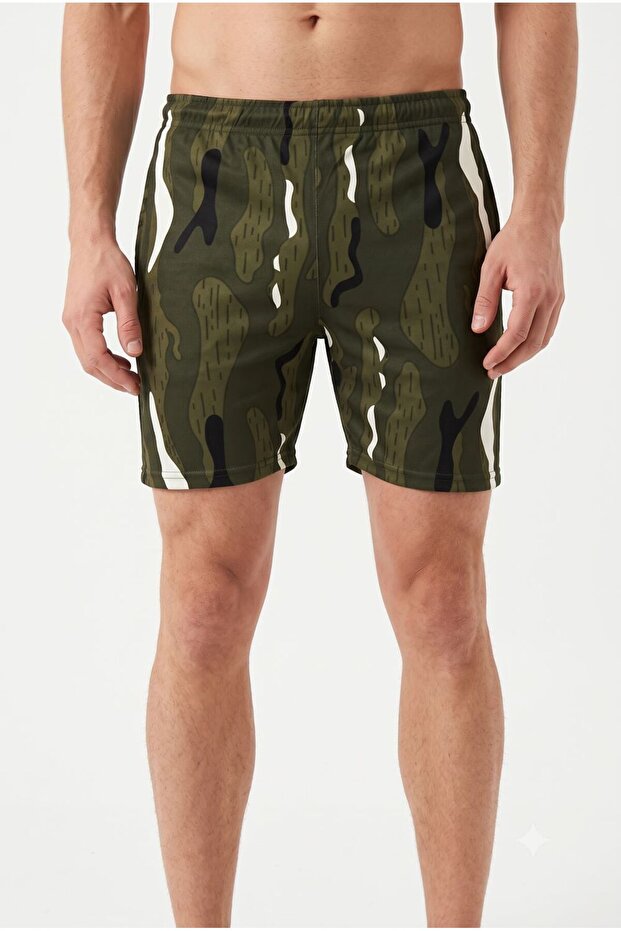 Men’s Military Green Camo Print Shorts