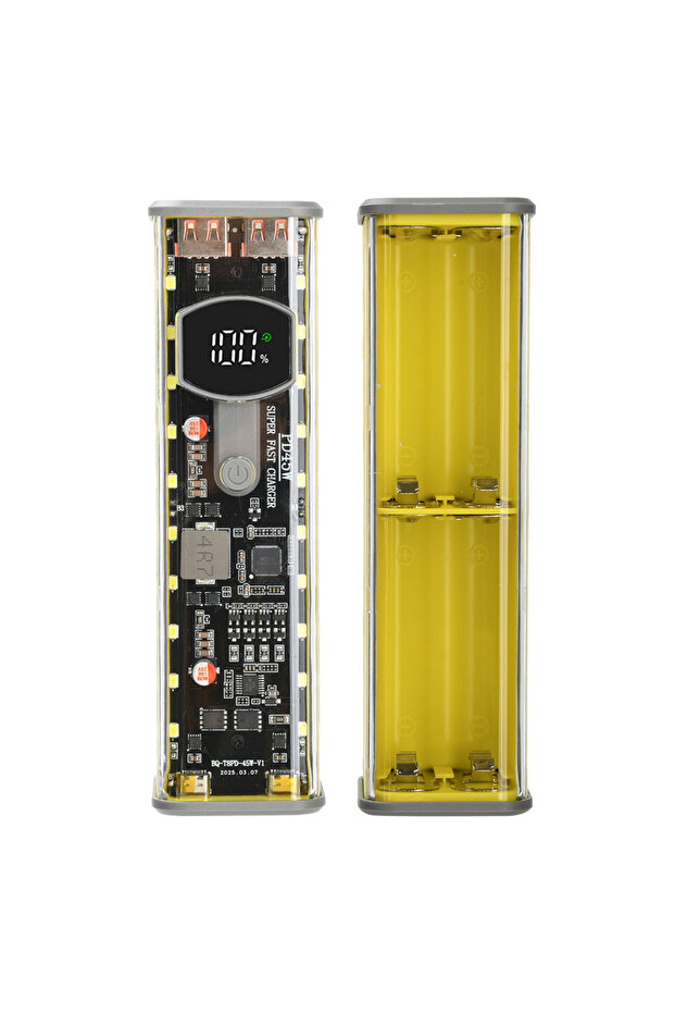 Yellow 8*18650 Battery Case PD 45W Super Fast Charging Transparent Rechargeable Case Weldless Box Wi