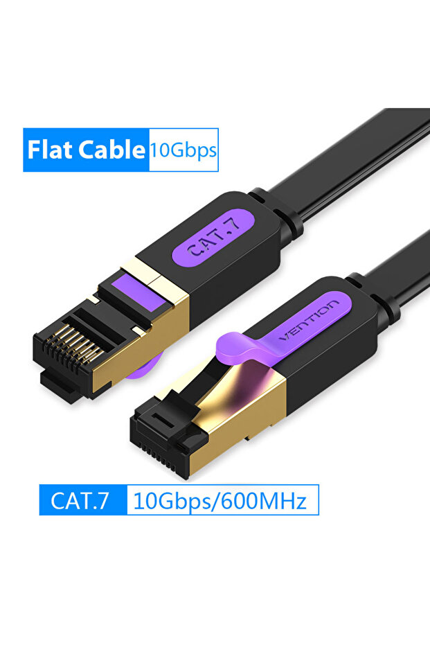 Bundle1 2m CAT.7 Flat Black Vention Ethernet Cable RJ 45 Cat7 Lan Cable STP RJ45 Network Cable for C