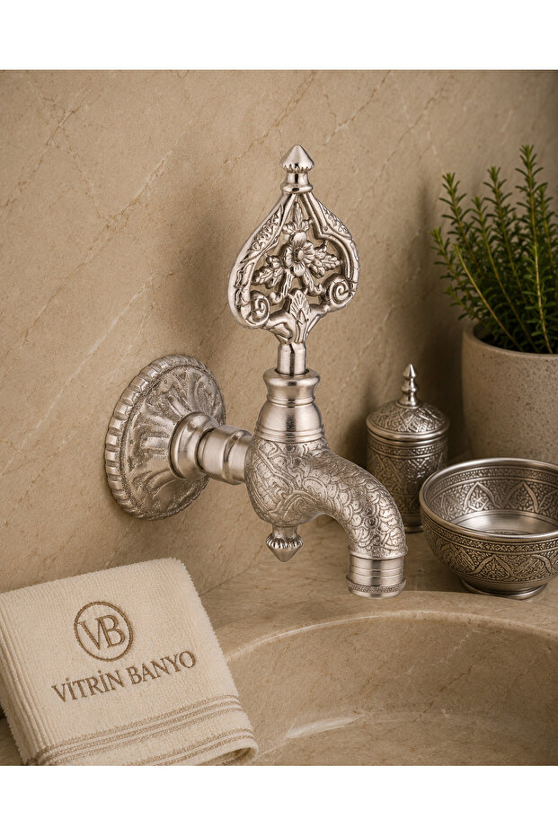 Hamam Faucet Satin Color Patterned Heavy Material Ottoman Hamam Faucet Compatible with All Bathrooms