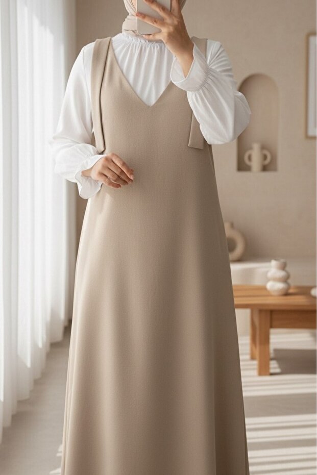 Long Jile with Shoulder Straps -Beige