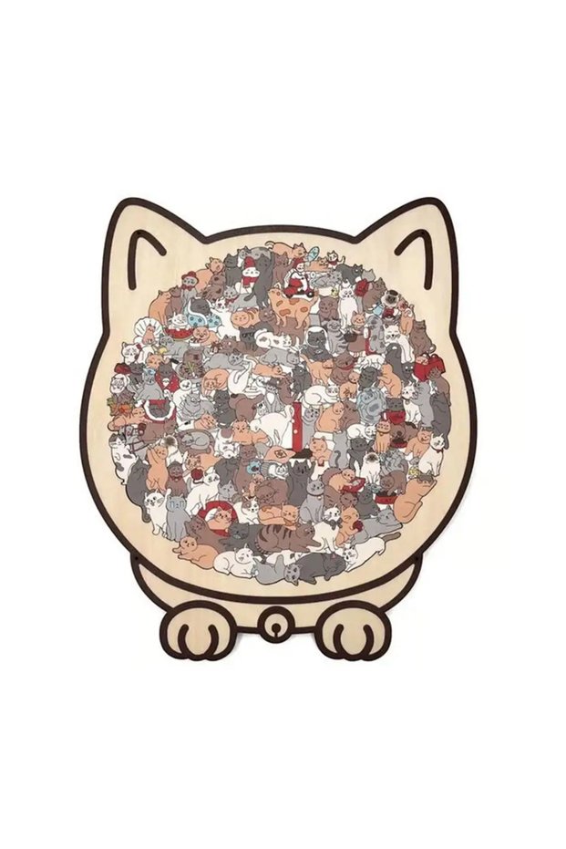Morandi 135 PC Cat-shaped Wooden Jigsaw Puzzle Unique Irregular Puzzle Pieces Game Birthday Xmas Gif