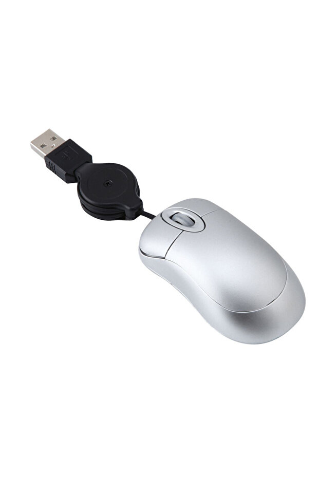 ماوس USB صغير فضي اللون مزود بـ 4 أسلاك تمديد بطول 70 سم، فأرة بصرية بدقة 1000 نقطة في البوصة و3 أزرار للكمبيوتر المحمول