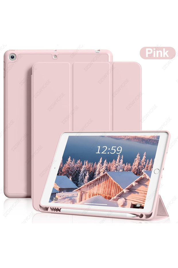 جراب وردي اللون لجهاز iPad من الجيل التاسع/الثامن/السابع مقاس 10.2 بوصة، إصدار 2021/2020/2019، نحيف خفيف وقابل للطي ثلاث مرات