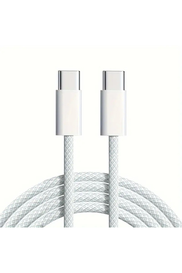 كابل USB-C إلى USB-C بطول 1.5 متر، لون بيج، شحن سريع، 60 واط، مصنوع من النايلون المنسوج، كابل شحن سريع من النوع C.
