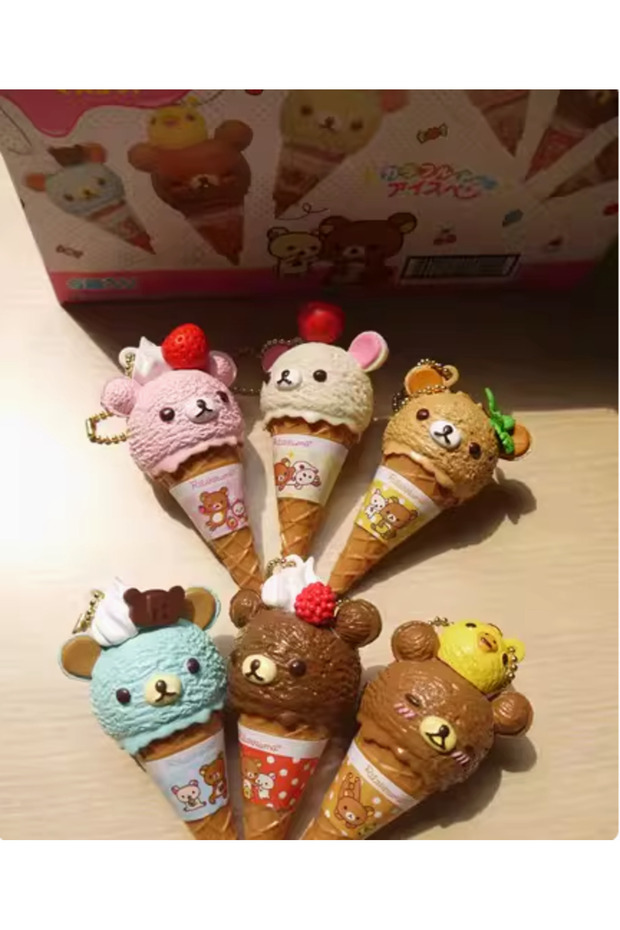 Whole box 6 pcs Anime Figure Kawaii Capsule Blind Box Ice Cream Bear Bead Chain Hanging Bag Doll Toy