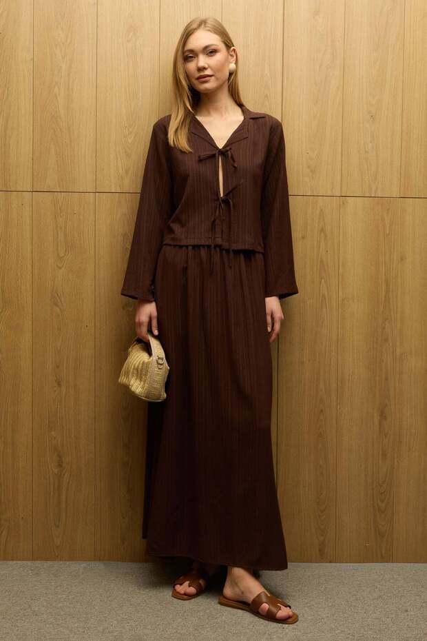 2-Piece Set with Tie-Front Top and Elastic Waist Skirt