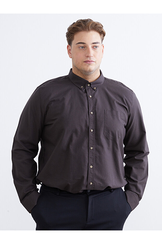 Lcwaikiki Classic Brown Large Size Regular Fit Long Sleeve Men's Shirt