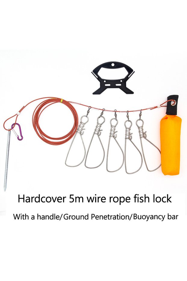 5M 5M Fishing Lock Fish Buckle Tools Fishing Lock Buckle with Reel Stainless Steel Lanyard Fish Lock