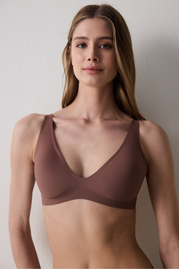 Invisible Ribbed Brown Bra - 1
