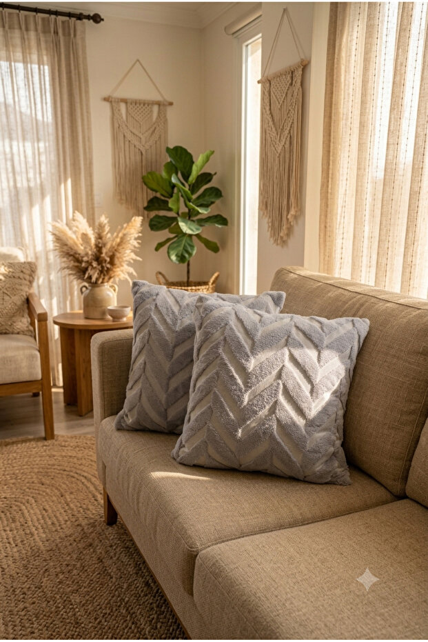 Soft Embossed Textured 2-Piece Cushion Cover Bohemian Punch Sofa Cover Pillowcase , Cushion