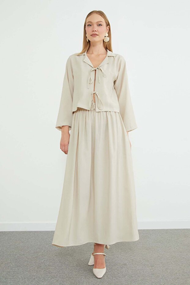 2-Piece Set with Tie-Front Top and Elastic Waist Skirt