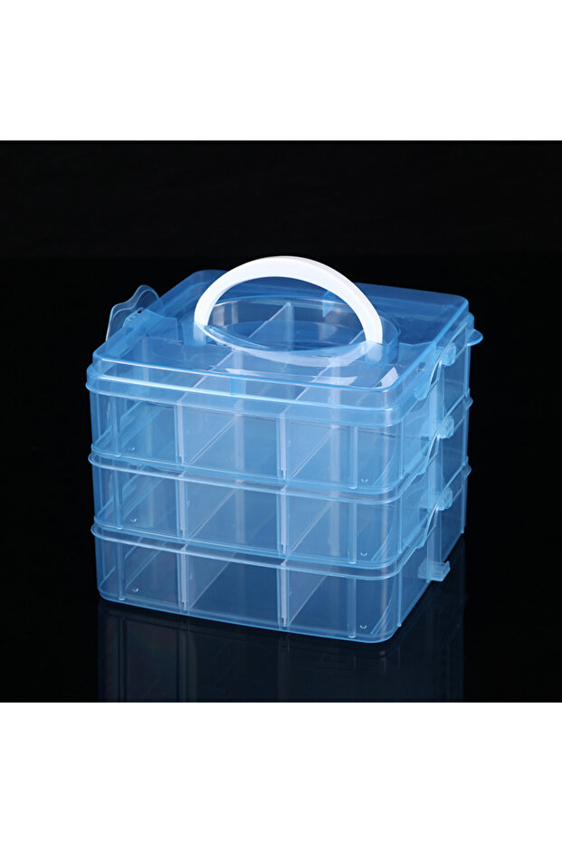 Blue 3 Tier 18-Grid Transparent Adjustable Stackable Compartment Slot Plastic Storage Box For Organi