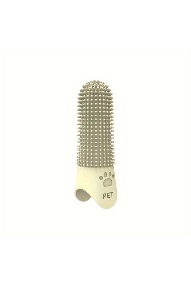 1pc Yellow Soft Silicone Dog Toothbrush 360° Finger Toothbrush for Dogs Cats Durable Pet Finger Brus