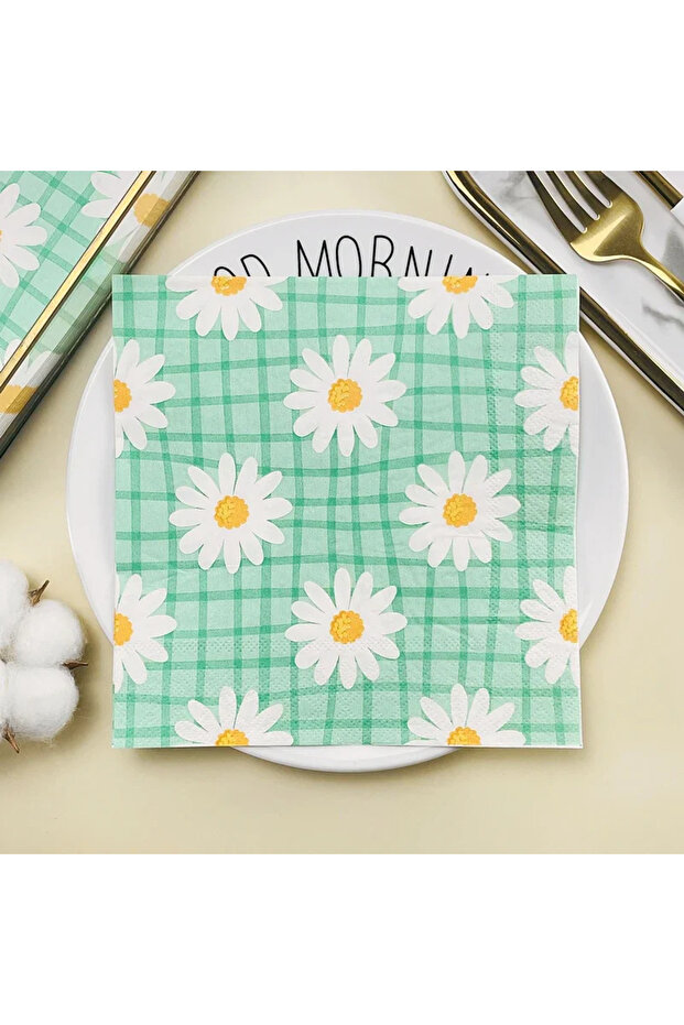 20pcs Fresh Check Printed Napkins Disposable Western Placemats Picnic Placemats Napkins Little Daisy